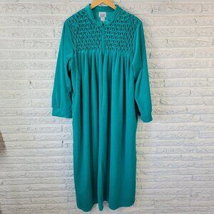 Only Necessities Women's Plus Size 1X Green Velour High Neck Zip-Up Robe HNGE